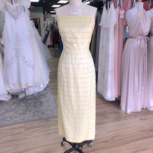 Yellow MIDI Pencil dress rainbow pastel detail